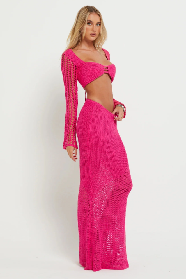 Crochet Knit Top and Maxi Skirt Matching Set