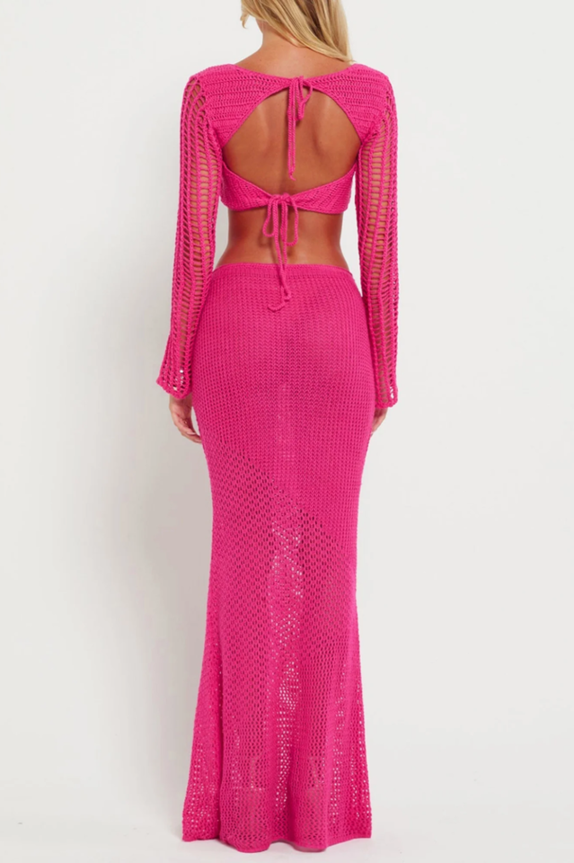Crochet Knit Top and Maxi Skirt Matching Set