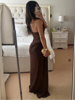 Delicate Lace Top Paneled Satin Maxi Dress