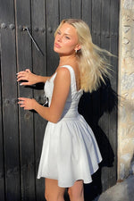 White Square Neckline Lace Mini Dress