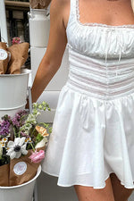 White Square Neckline Lace Mini Dress