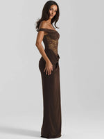 Delicate Lace Top Paneled Satin Maxi Dress
