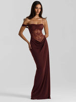 Delicate Lace Top Paneled Satin Maxi Dress