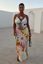 Abstract Print Colorblock Maxi Dress