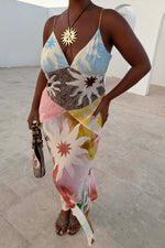 Abstract Print Colorblock Maxi Dress