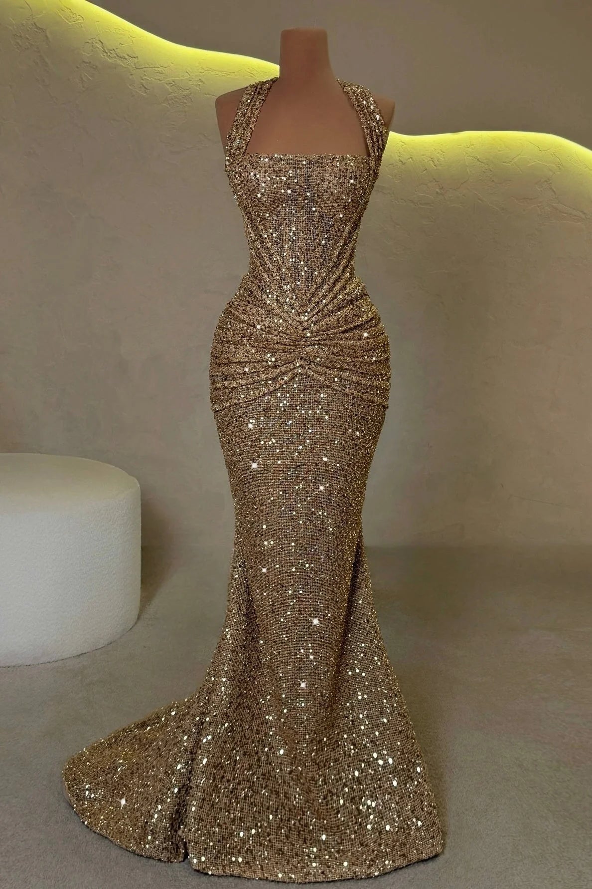 Golden Sequined Halter Neck Maxi dress