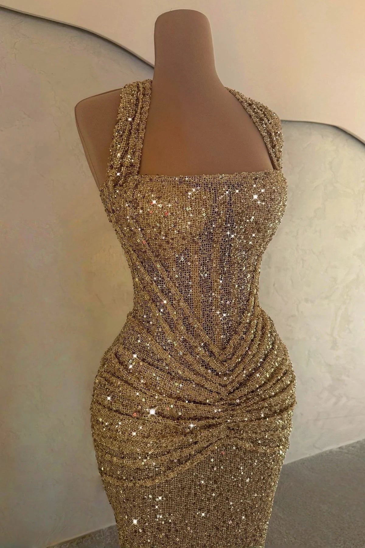 Golden Sequined Halter Neck Maxi dress