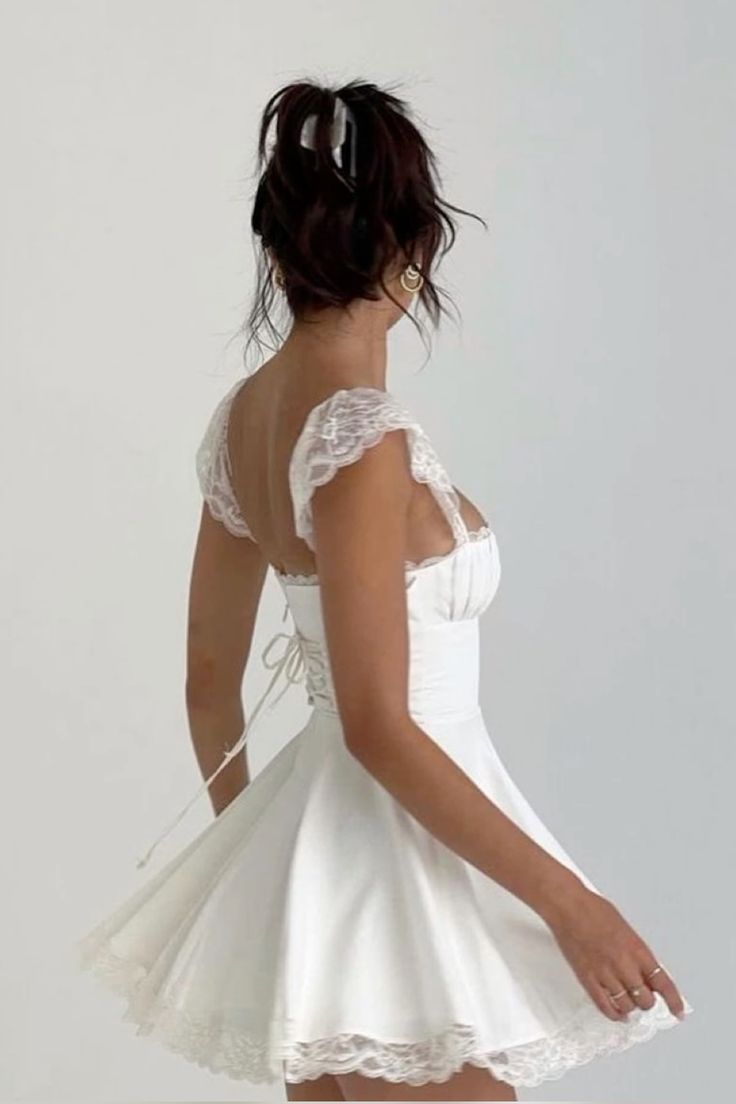 White Back Lace-Up Mini Dress