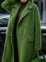 Elegant Green Long Woolen Coat