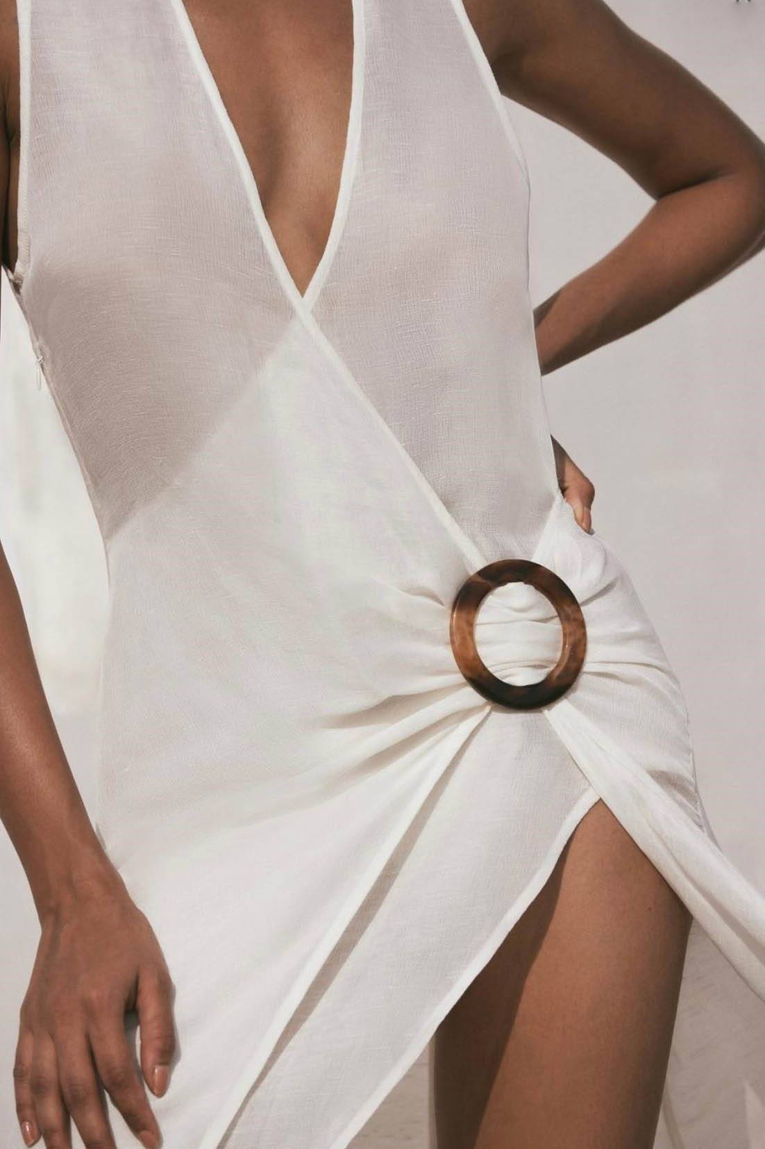 White Buckled Waist Cover-Up Dress