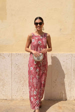 Retro Floral Sleeveless Midi Dress