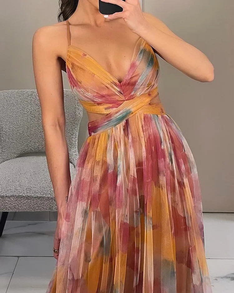 Multicolor Floral Spaghetti Strap Maxi Dress
