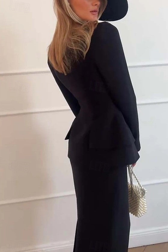 Square Neckline Blazer and Skirt Two-Piece Set