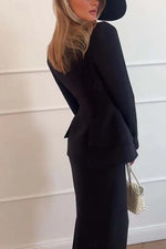 Square Neckline Blazer and Skirt Two-Piece Set