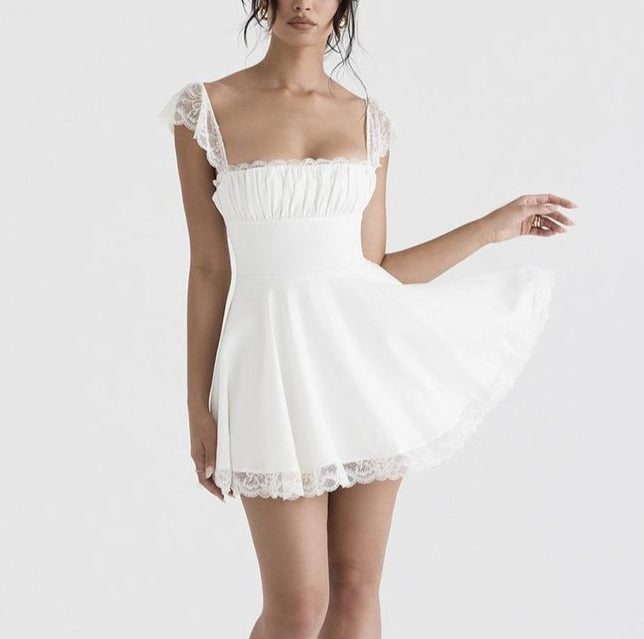 White Back Lace-Up Mini Dress