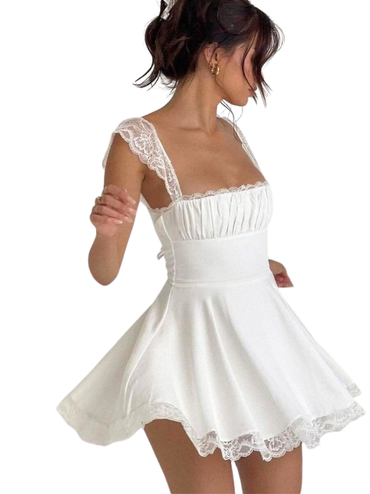 White Back Lace-Up Mini Dress