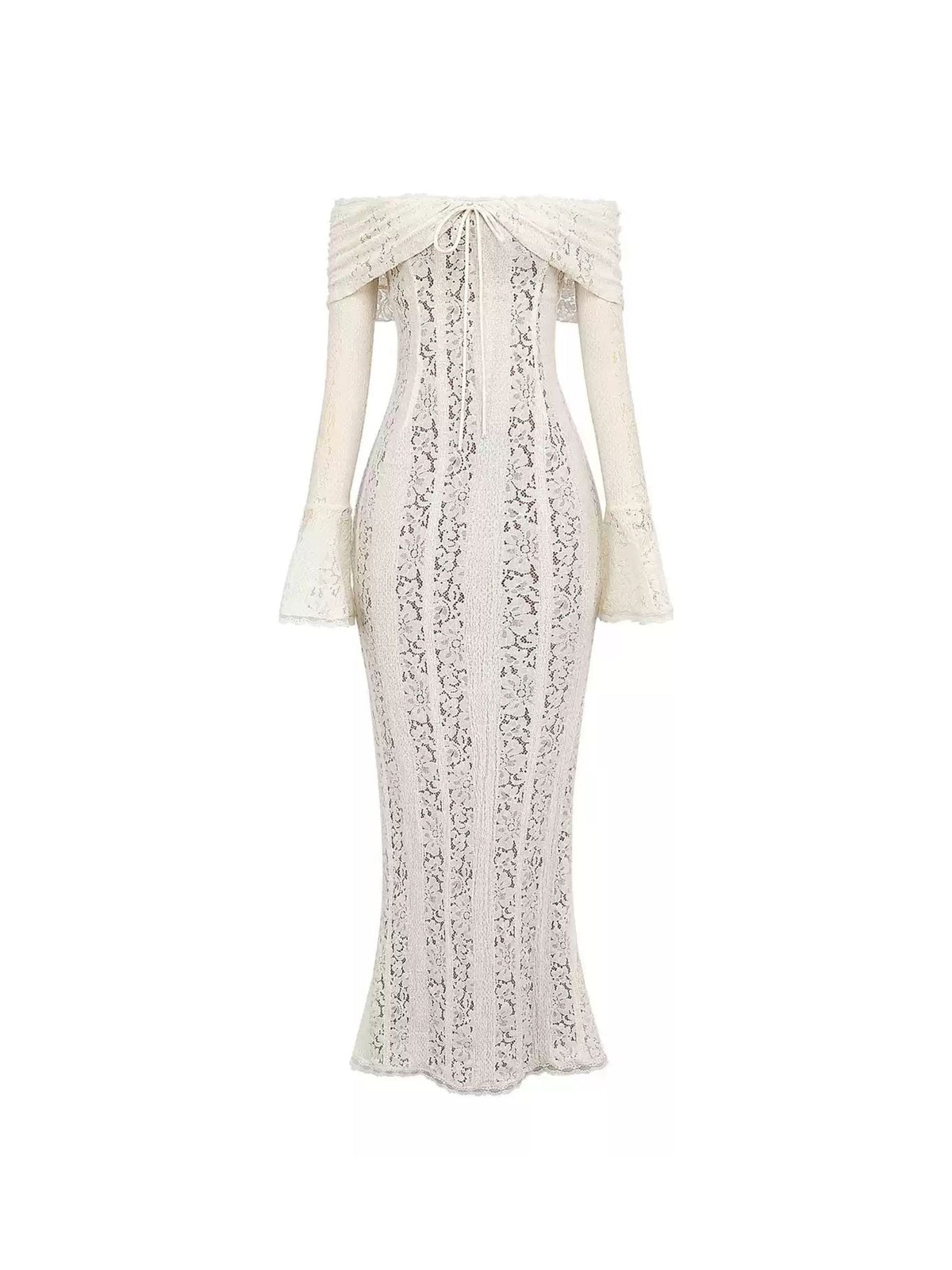 White Off-Shoulder Crochet Lace Midi Dress