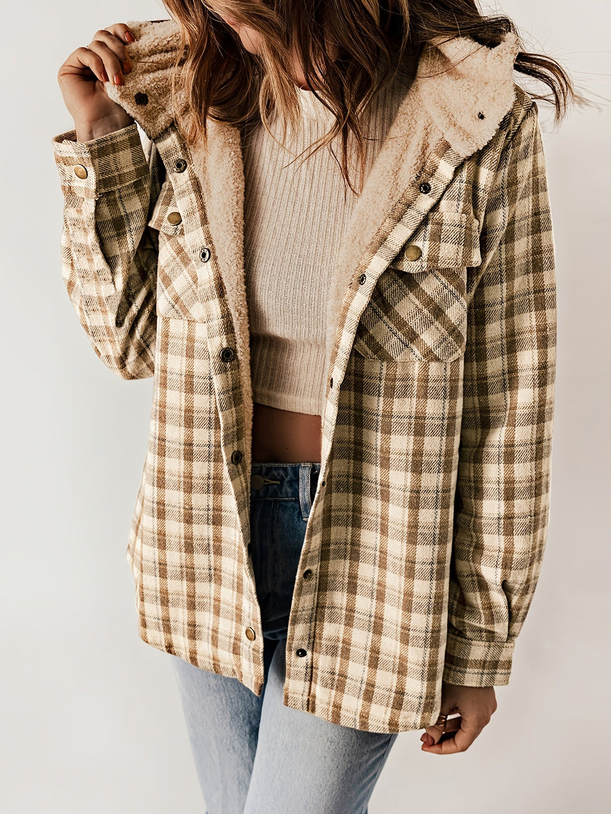 Plaid Print Thermal Lining Hooded Jacket