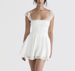 White Back Lace-Up Mini Dress