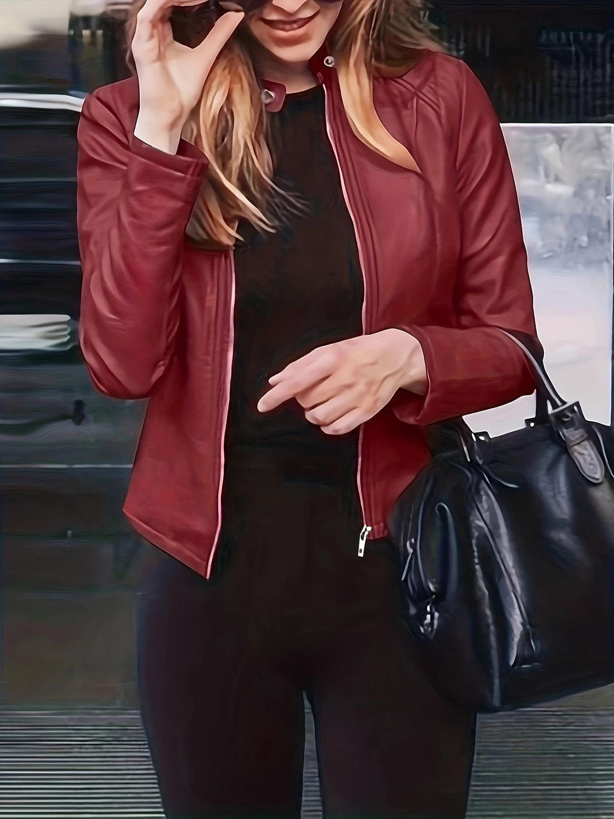 Cool Zippered Faux Leather Crop Jacket