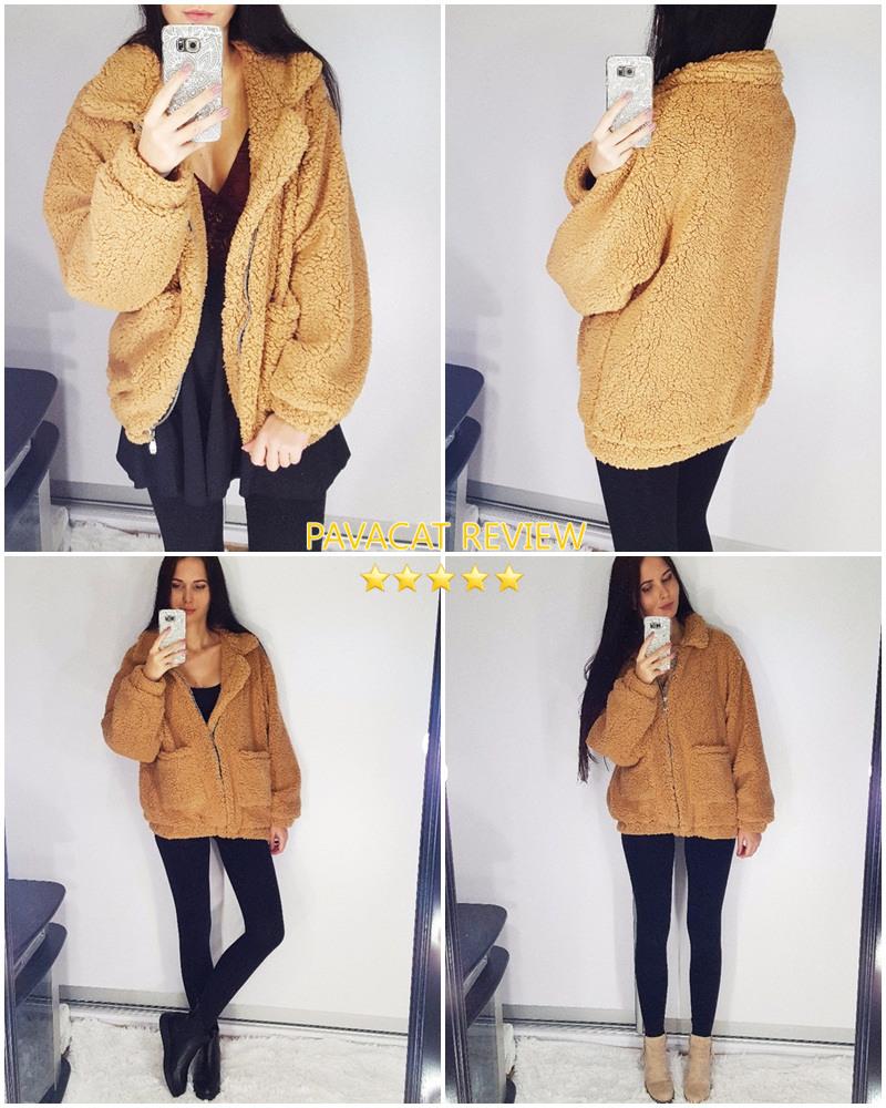 Faux Fur Front Zipper Coat