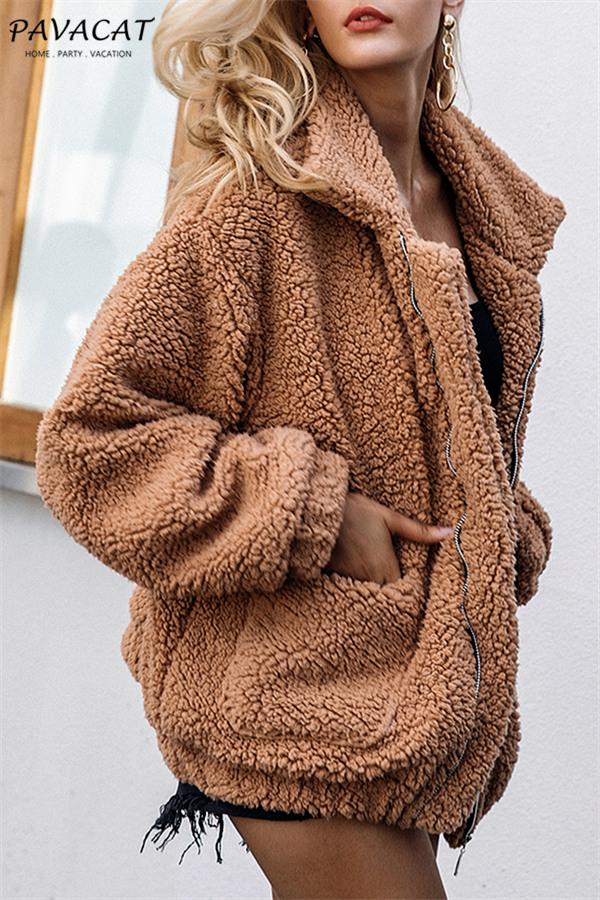 Faux Fur Front Zipper Coat