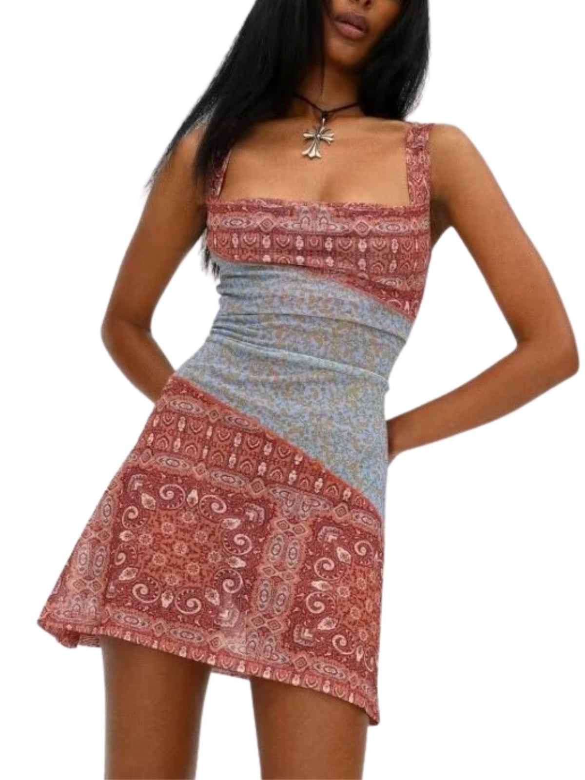 Red Geo Print Mini Dress