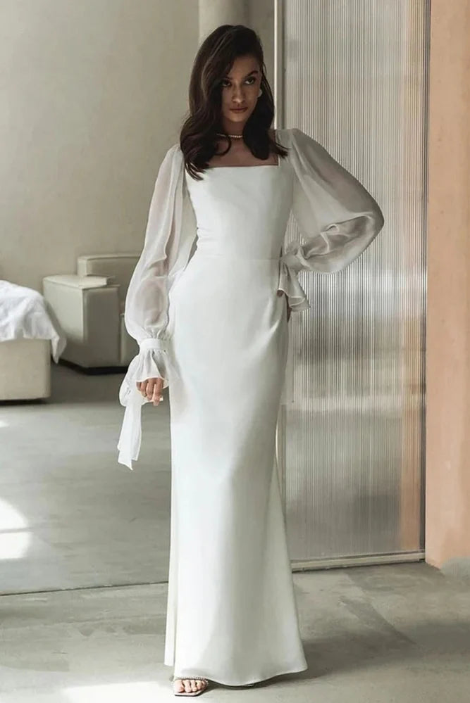 White Mesh Sleeves Slim Fit Maxi Dress