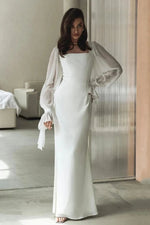 White Mesh Sleeves Slim Fit Maxi Dress