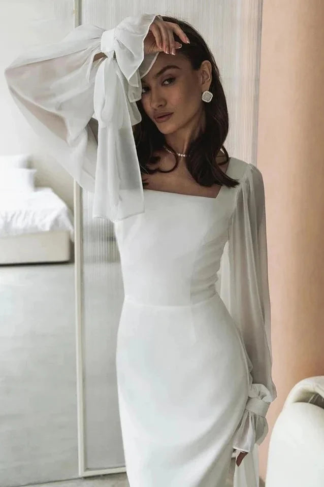White Mesh Sleeves Slim Fit Maxi Dress