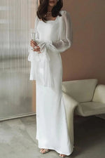White Mesh Sleeves Slim Fit Maxi Dress