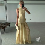 Yellow Polka Dot Paneled Maxi Dress