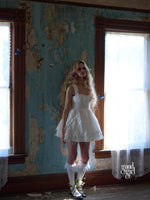 White Pleated Waist Sleeveless Mini Dress
