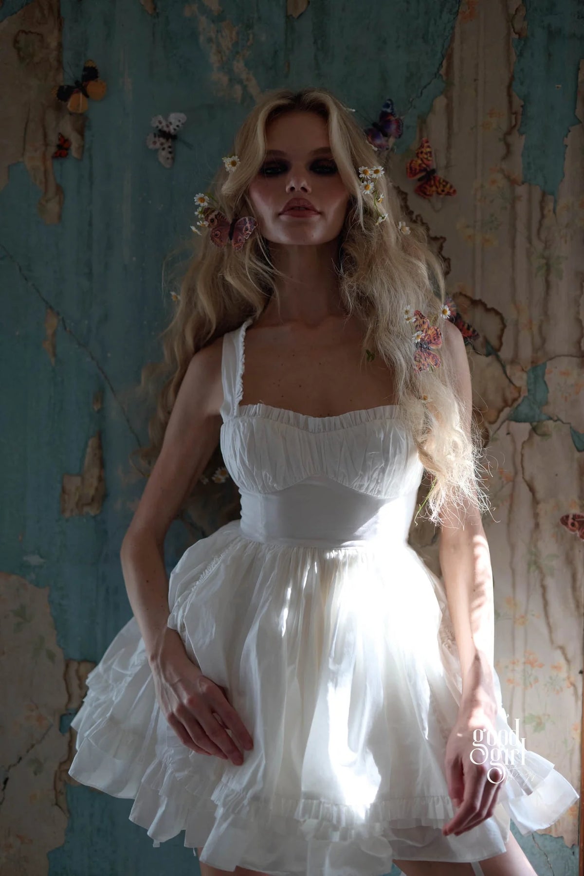 White Pleated Waist Sleeveless Mini Dress