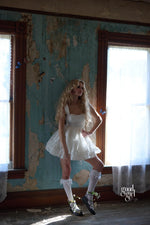 White Pleated Waist Sleeveless Mini Dress