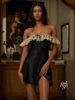 Black Off-Shoulder Lace Mini Dress