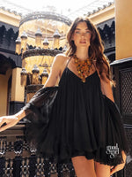 Chiffon Cold Shoulder Bell Sleeve Mini Dress