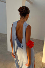 Ice Blue Floral Halter Maxi Dress