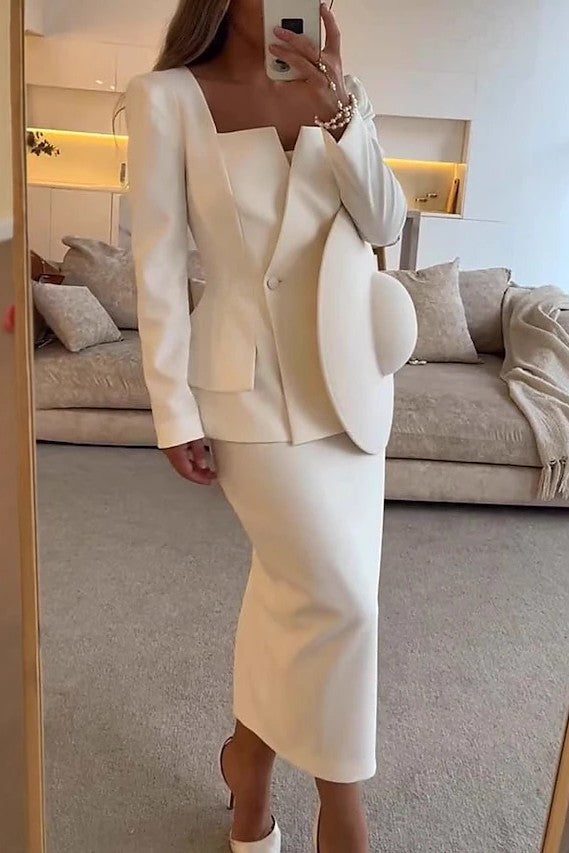 Square Neckline Blazer and Skirt Two-Piece Set