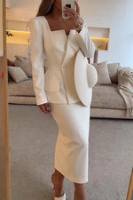 Square Neckline Blazer and Skirt Two-Piece Set