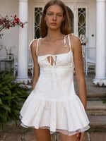 White Shoulder-Tie Mini Dress