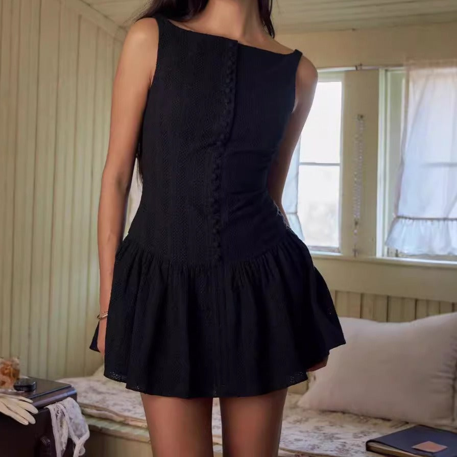 Sweet Eyelet Buttoned Mini Dress