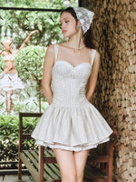 Beige Corset Pleated Mini Dress