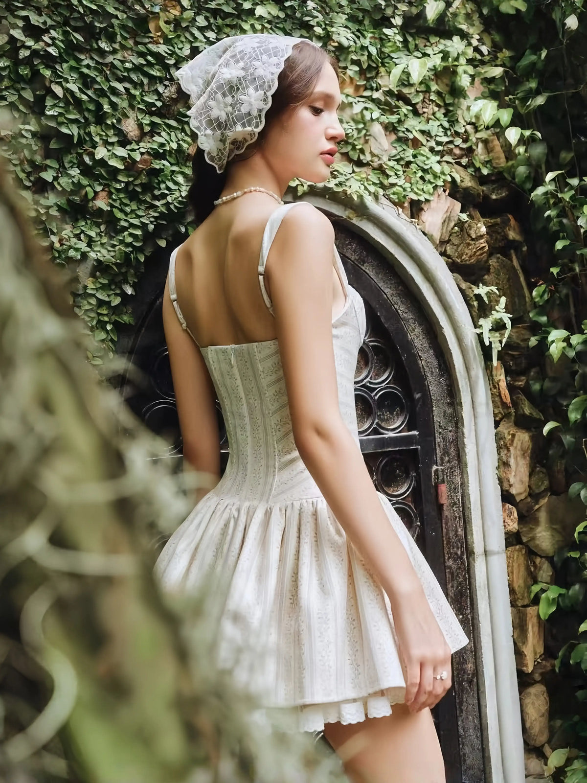 Beige Corset Pleated Mini Dress