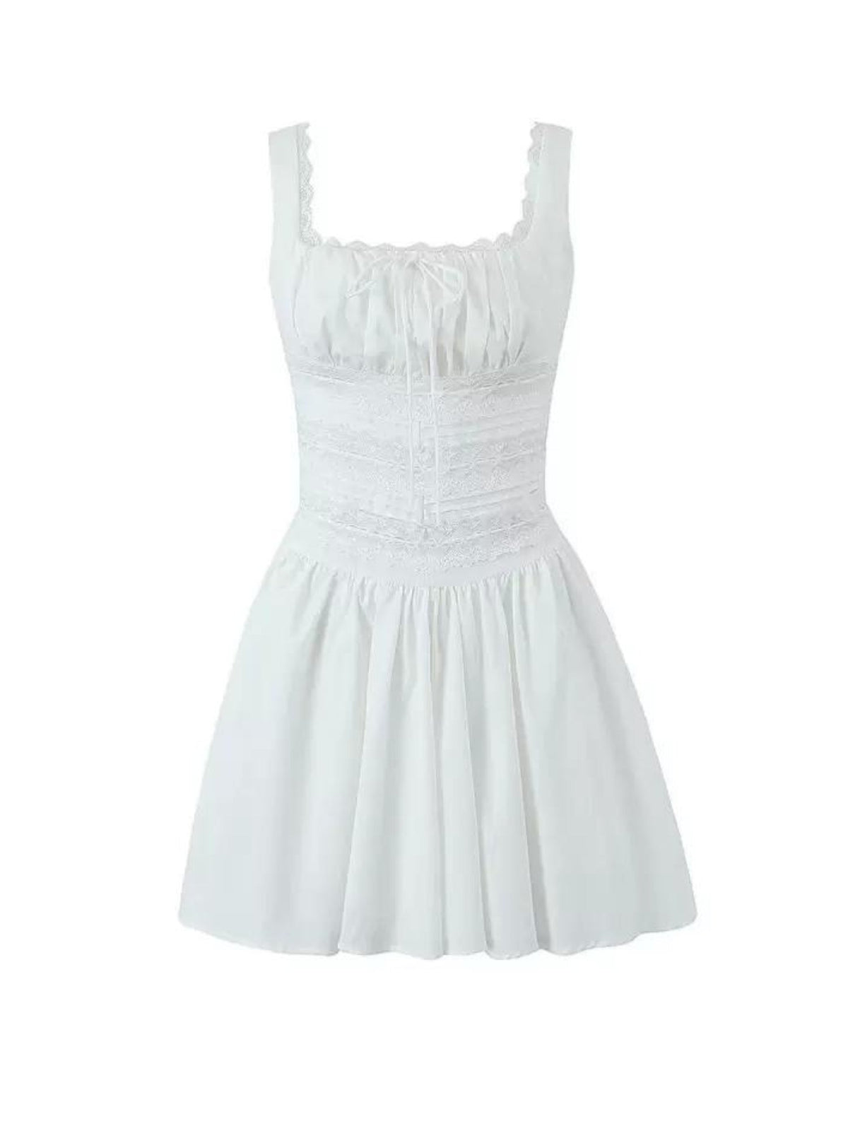 White Square Neckline Lace Mini Dress