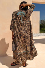 Brown Leopard Print Open Front Kimono