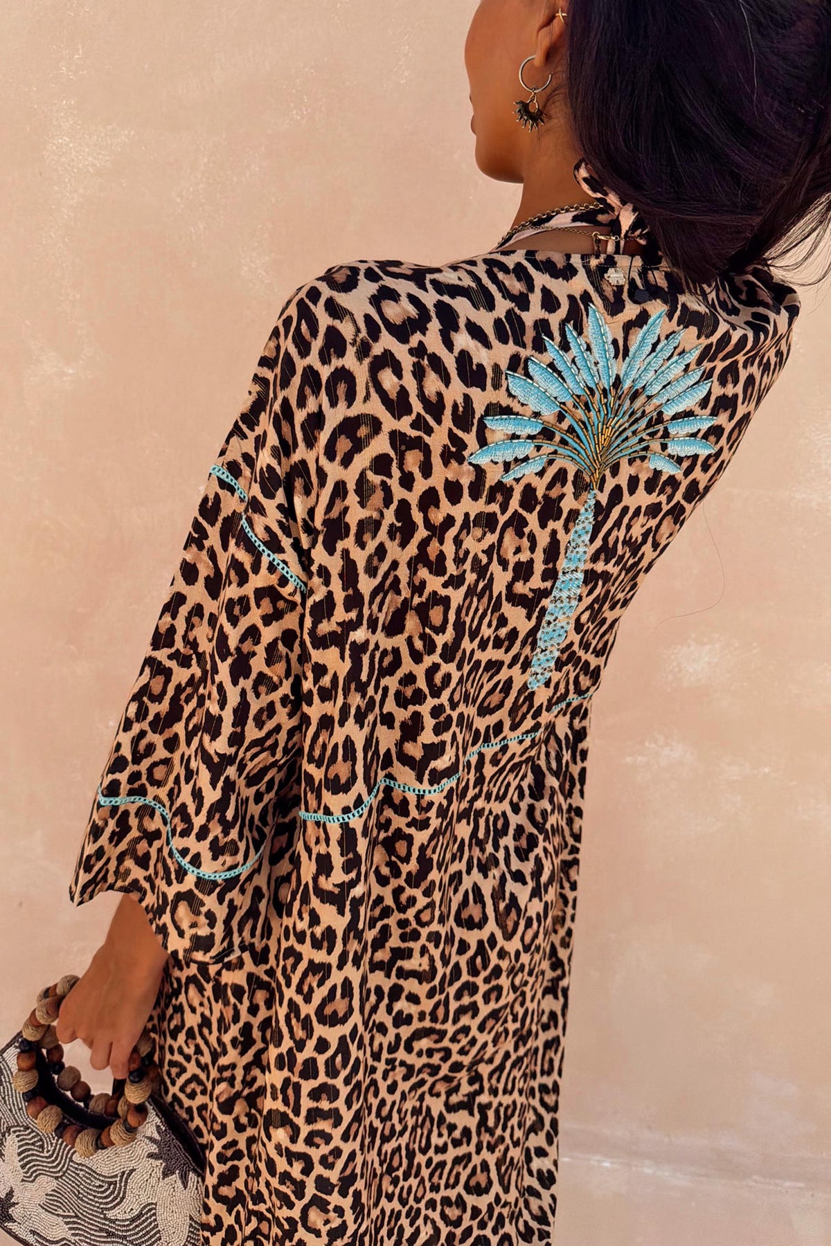 Brown Leopard Print Open Front Kimono