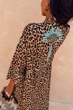 Brown Leopard Print Open Front Kimono