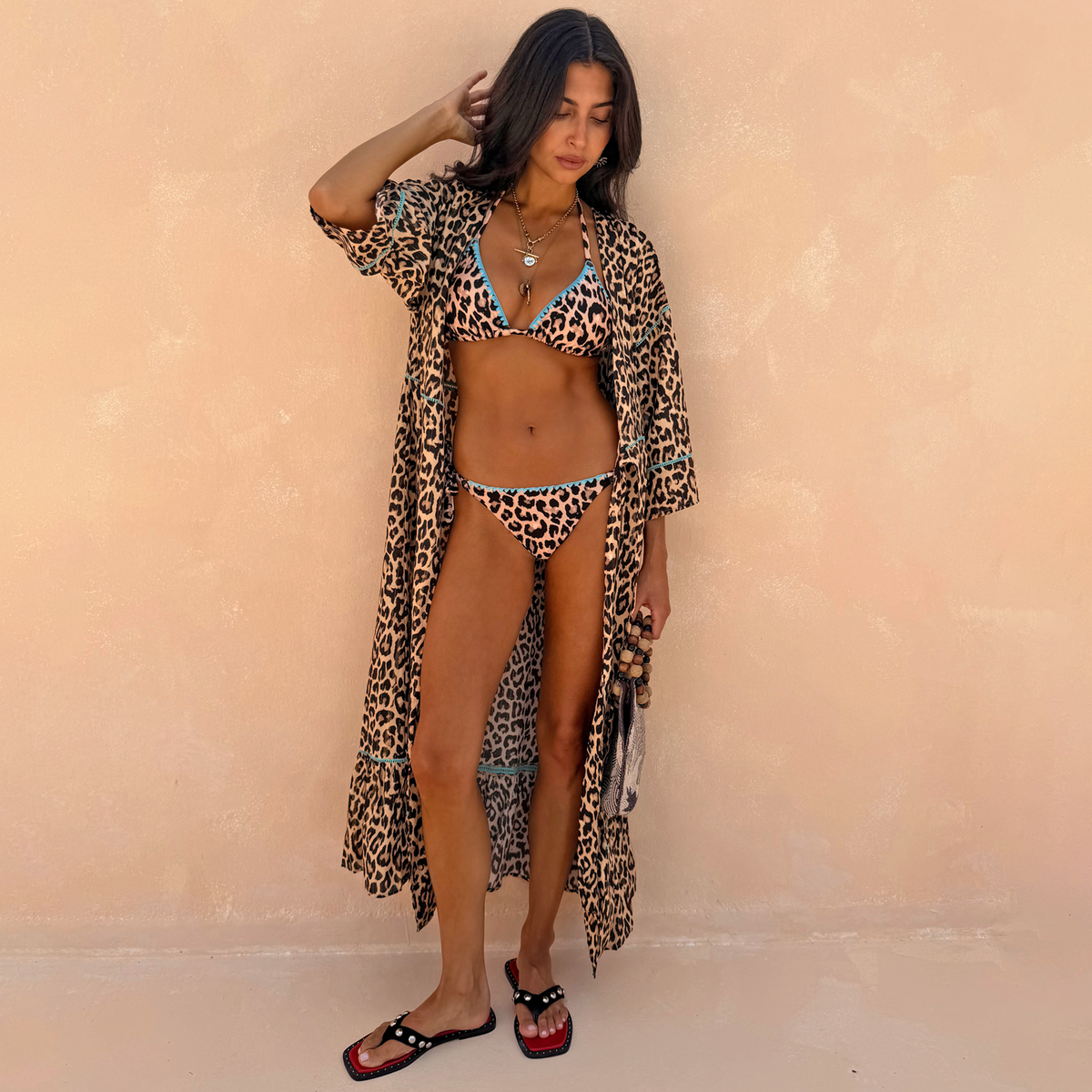 Brown Leopard Print Open Front Kimono