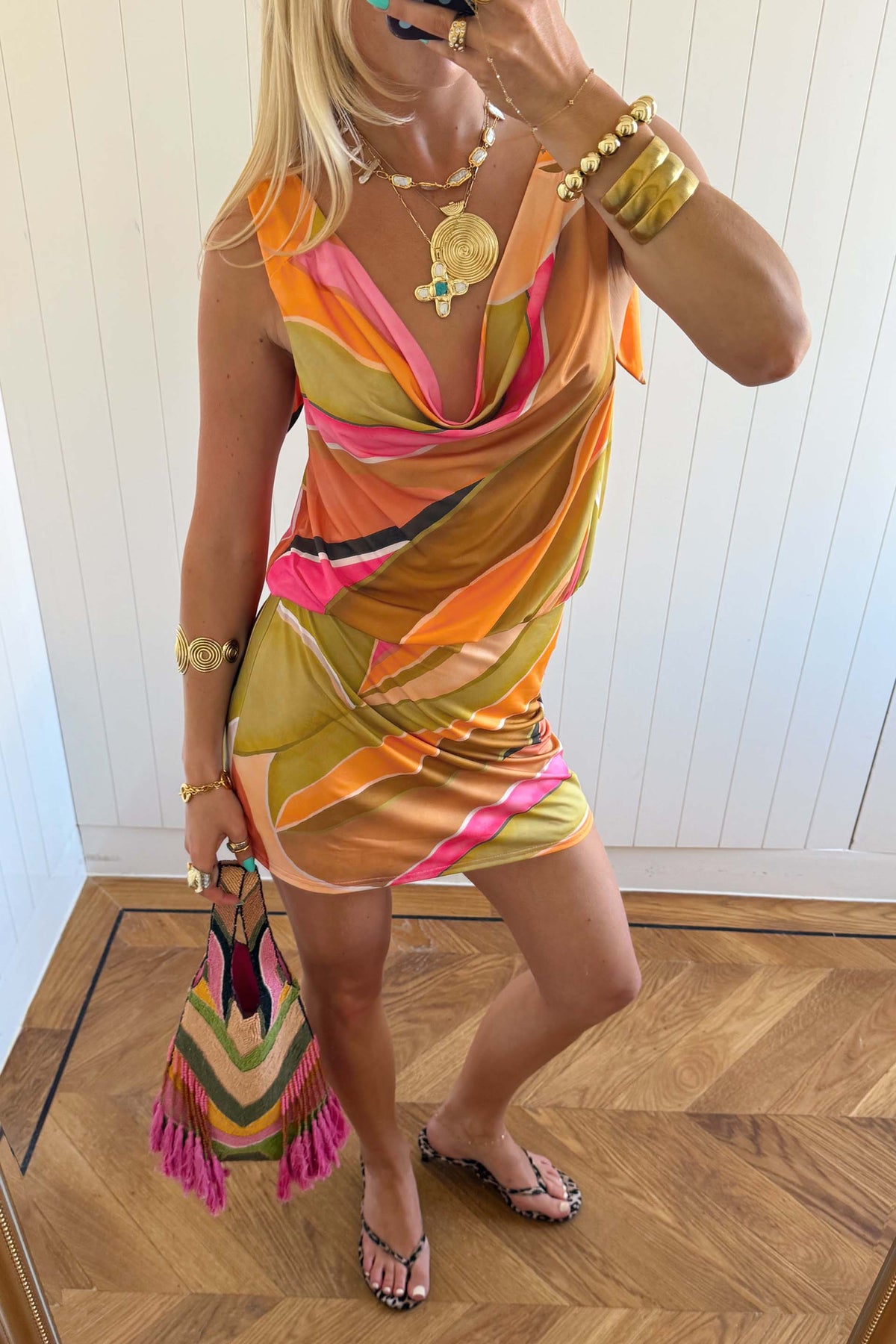 Abstract Abstract Print Cowl Mini Dress